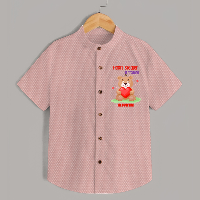 Heart Stealer In Training - Customized Shirt For Kids With Name - PEACH - 0 - 6 Months Old (Chest 23")