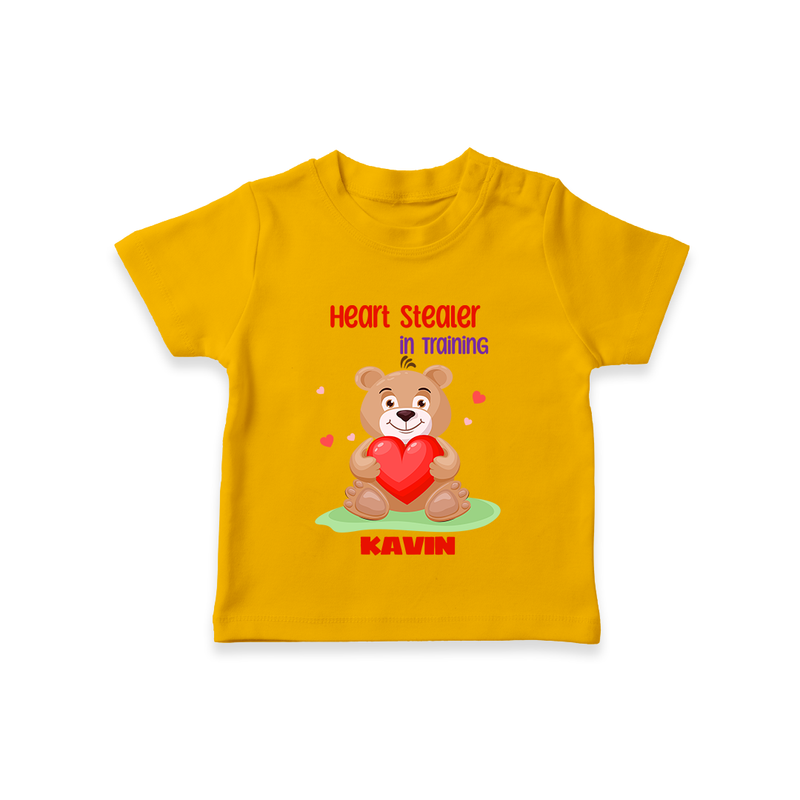 Heart Stealer In Training - Customized T-Shirt For Kids With Name - CHROME YELLOW - 0-5 Months Old (Chest 17")