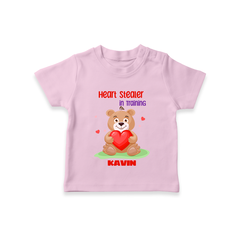 Heart Stealer In Training - Customized T-Shirt For Kids With Name - PINK - 0-5 Months Old (Chest 17")