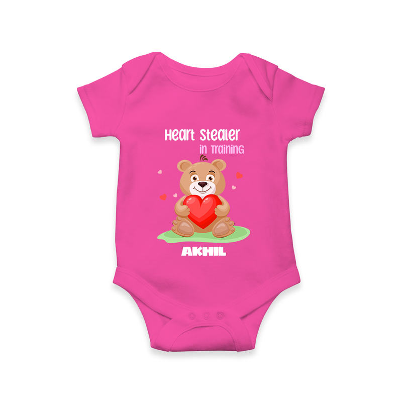 Heart Stealer In Training - Customized Romper For Babies With Name - HOT PINK - 0 - 3 Months Old (Chest 16")