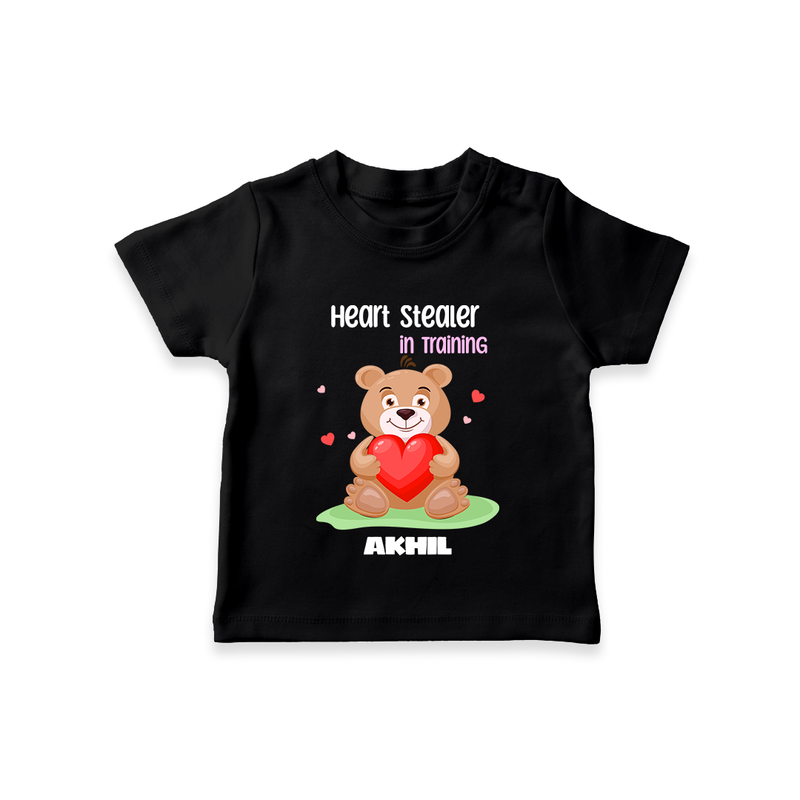 Heart Stealer In Training - Customized T-Shirt For Kids With Name - BLACK - 0-5 Months Old (Chest 17")