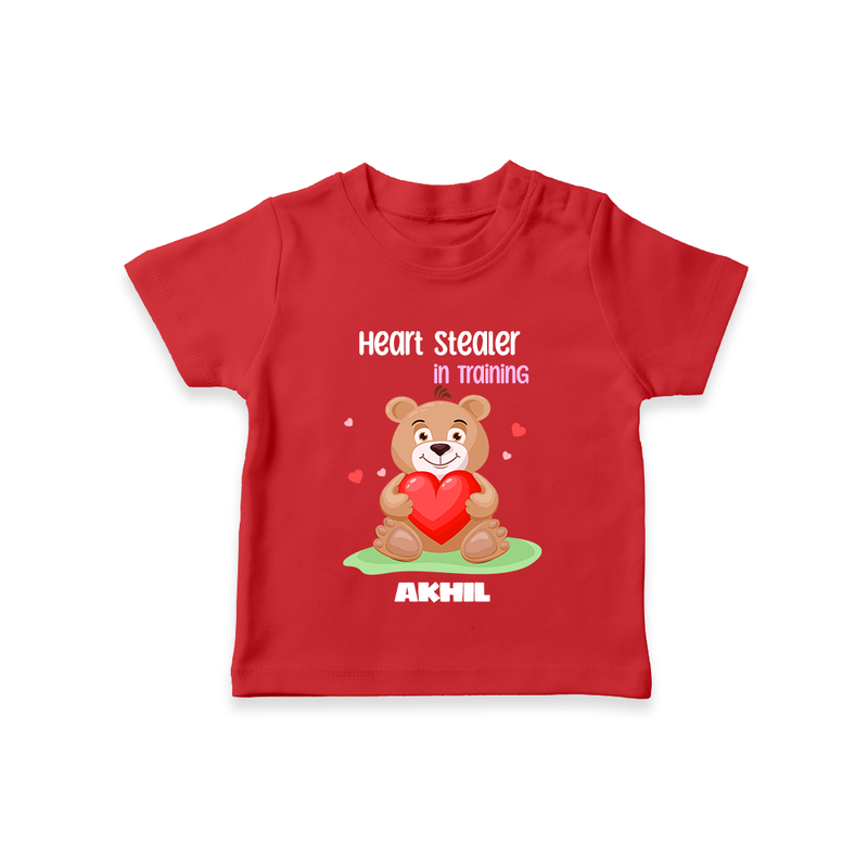 Heart Stealer In Training - Customized T-Shirt For Kids With Name - RED - 0-5 Months Old (Chest 17")