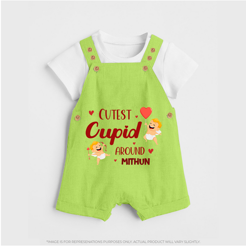 Cutest Cupid Around - Customized Dungaree Set For Kids With Name - GREEN - 0 - 5 Months Old (Chest 18")