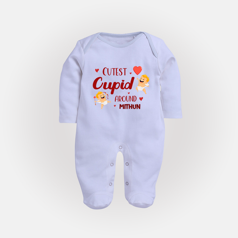 Cutest Cupid Around - Customized Sleep Suit For Babies With Name - BABY BLUE - New Born (Chest 7.5")