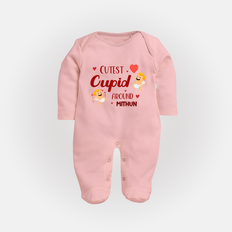 Cutest Cupid Around - Customized Sleep Suit For Babies With Name - BABY PINK - New Born (Chest 7.5")