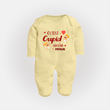 Cutest Cupid Around - Customized Sleep Suit For Babies With Name - PASTEL YELLOW - New Born (Chest 7.5")