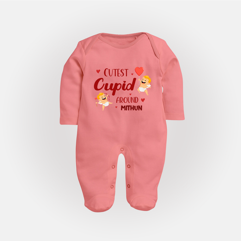 Cutest Cupid Around - Customized Sleep Suit For Babies With Name - PEACH - New Born (Chest 7.5")