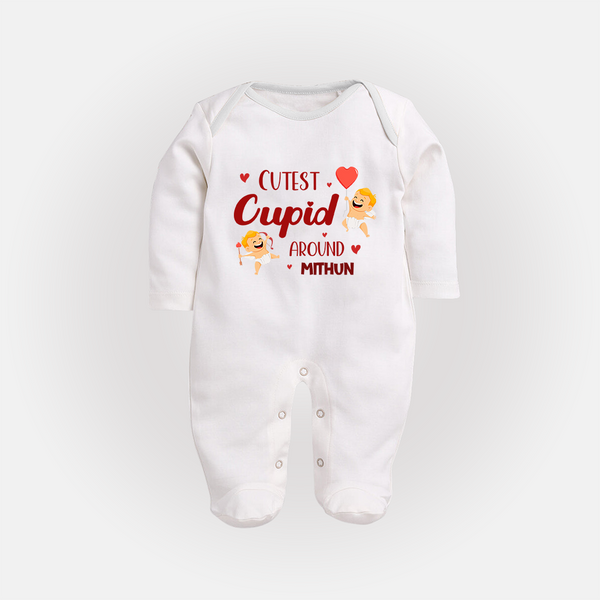 Cutest Cupid Around - Customized Sleep Suit For Babies With Name - WHITE - New Born (Chest 7.5")