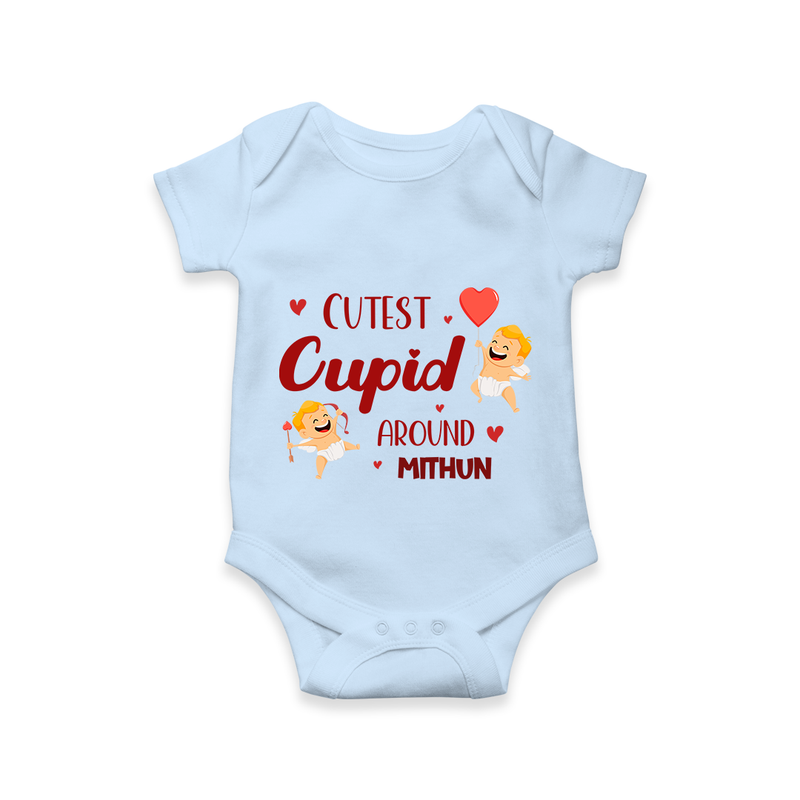 Cutest Cupid Around - Customized Romper For Babies With Name - BABY BLUE - 0 - 3 Months Old (Chest 16")