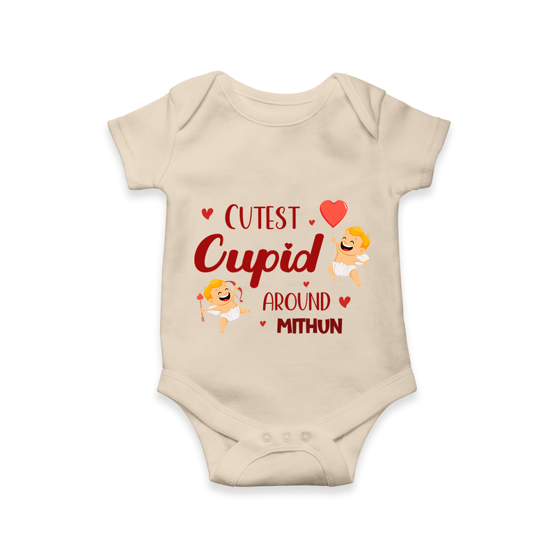 Cutest Cupid Around - Customized Romper For Babies With Name - IVORY - 0 - 3 Months Old (Chest 16")