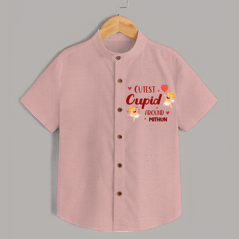 Cutest Cupid Around - Customized Shirt For Kids With Name - PEACH - 0 - 6 Months Old (Chest 23")