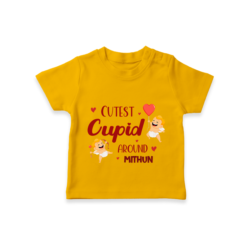 Cutest Cupid Around - Customized T-Shirt For Kids With Name - CHROME YELLOW - 0-5 Months Old (Chest 17")