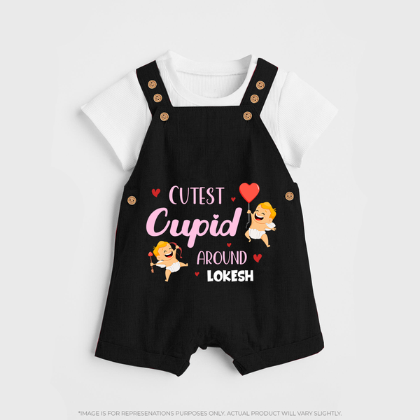 Cutest Cupid Around - Customized Dungaree Set For Kids With Name - BLACK - 0 - 5 Months Old (Chest 18")