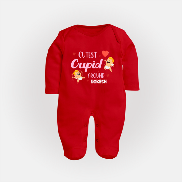 Cutest Cupid Around - Customized Sleep Suit For Babies With Name - RED - New Born (Chest 7.5")