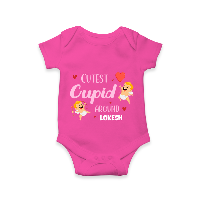 Cutest Cupid Around - Customized Romper For Babies With Name - HOT PINK - 0 - 3 Months Old (Chest 16")