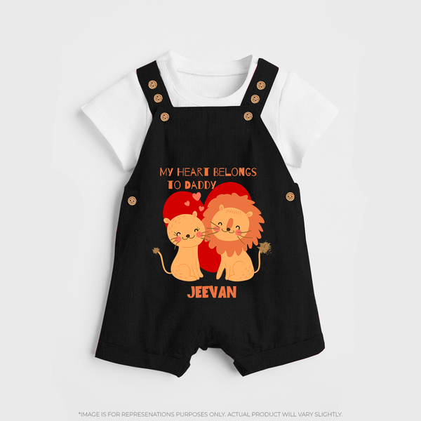 My Heart Belongs To Daddy - Customized Dungaree Set For Kids With Name - BLACK - 0 - 5 Months Old (Chest 18")