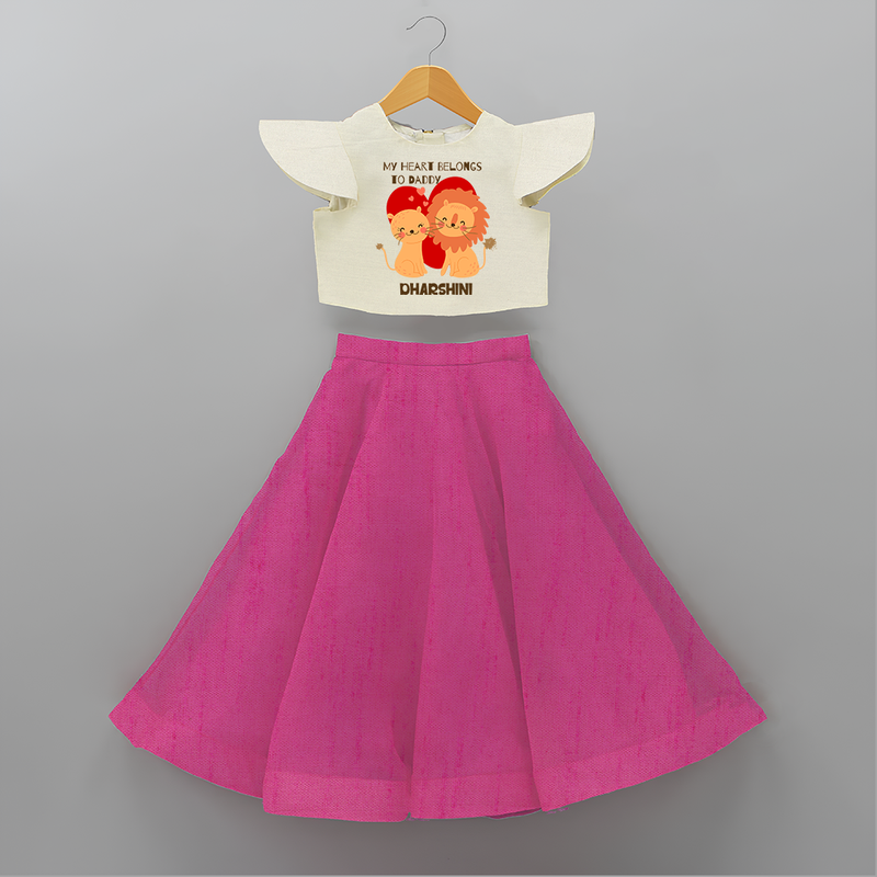 My Heart Belongs To Daddy - Customized Crop Top And Skirt For Kids With Name - FUSCHIA - 6 - 9 Months Old (Chest 20" , Frock Waist 20")