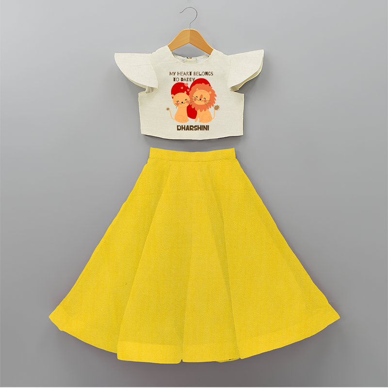 My Heart Belongs To Daddy - Customized Crop Top And Skirt For Kids With Name - YELLOW - 6 - 9 Months Old (Chest 20" , Frock Waist 20")