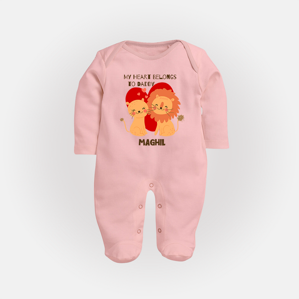 My Heart Belongs To Daddy - Customized Sleep Suit For Babies With Name - BABY PINK - New Born (Chest 7.5")
