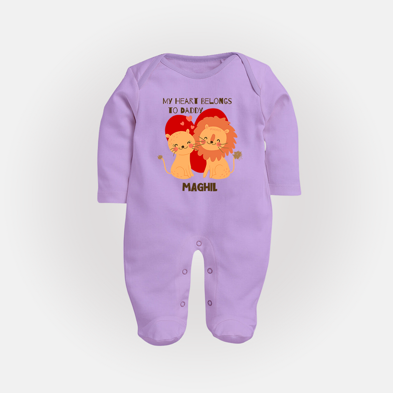 My Heart Belongs To Daddy - Customized Sleep Suit For Babies With Name - LILAC - New Born (Chest 7.5")