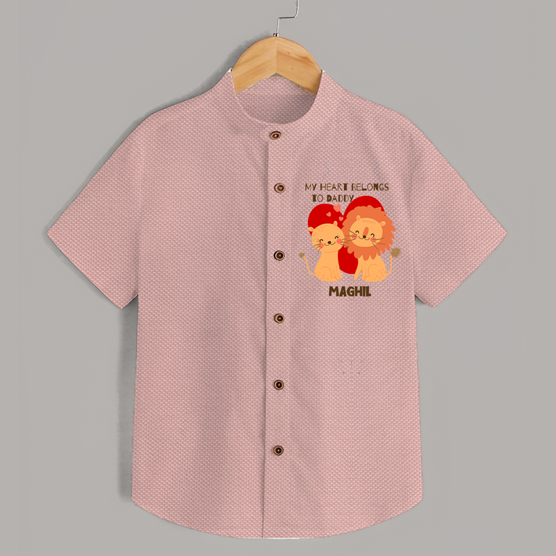 My Heart Belongs To Daddy - Customized Shirt For Kids With Name - PEACH - 0 - 6 Months Old (Chest 23")