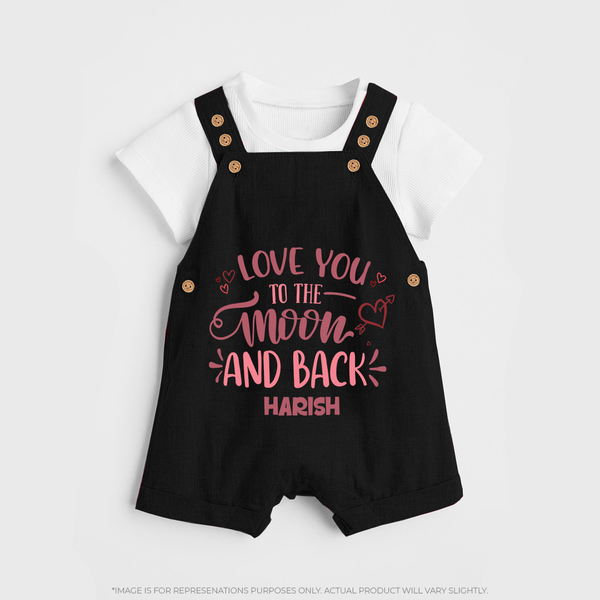 Love You To The Moon And Back - Customized Dungaree Set For Kids With Name - BLACK - 0 - 5 Months Old (Chest 18")