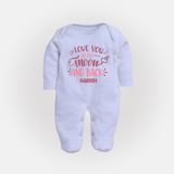 Love You To The Moon And Back - Customized Sleep Suit For Babies With Name - BABY BLUE - New Born (Chest 7.5")