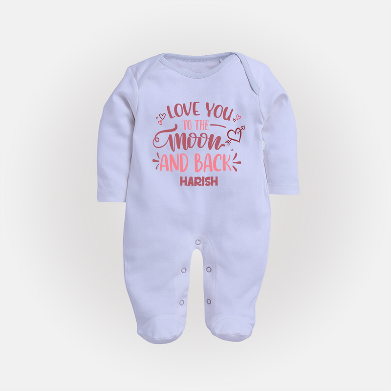 Love You To The Moon And Back - Customized Sleep Suit For Babies With Name - BABY BLUE - New Born (Chest 7.5")