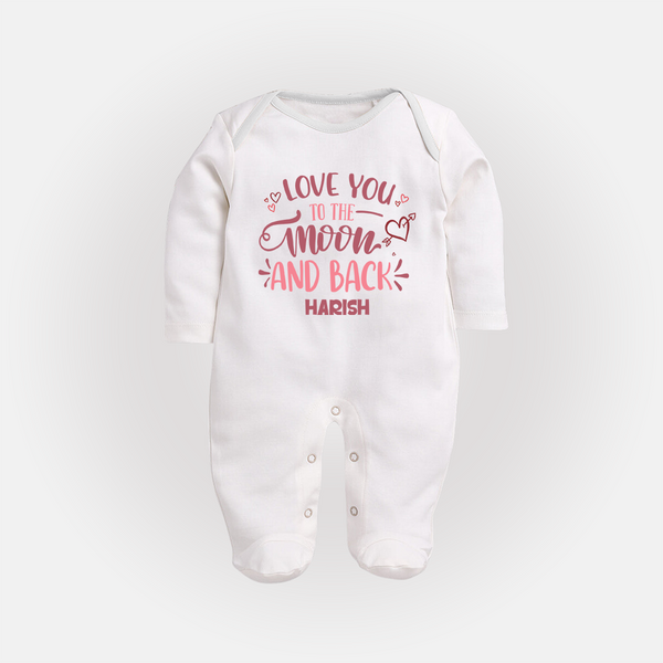 Love You To The Moon And Back - Customized Sleep Suit For Babies With Name - WHITE - New Born (Chest 7.5")