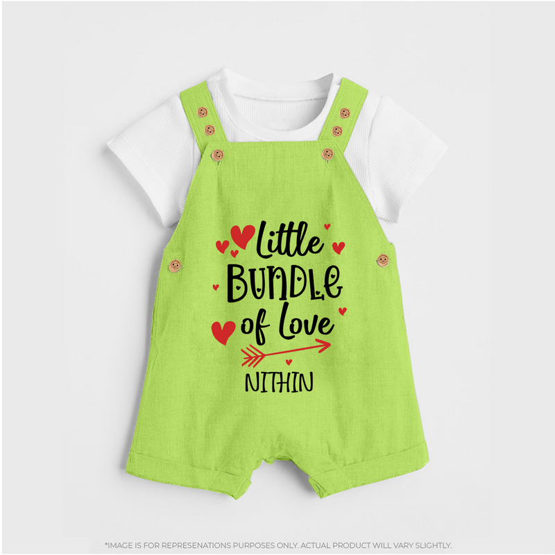 Little Bundle Of Love - Customized Dungaree Set For Kids With Name - GREEN - 0 - 5 Months Old (Chest 18")