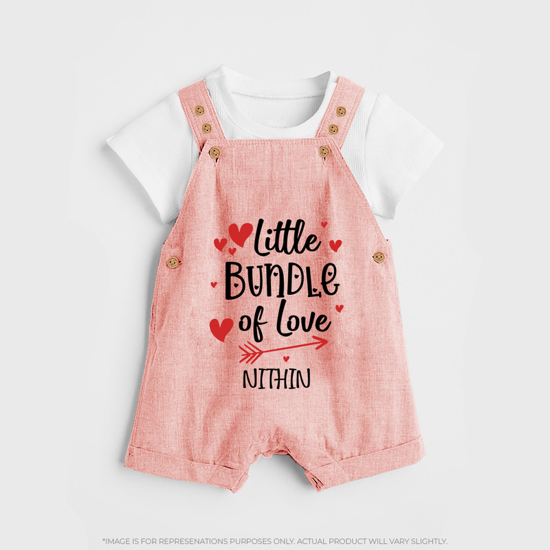 Little Bundle Of Love - Customized Dungaree Set For Kids With Name - PEACH - 0 - 5 Months Old (Chest 18")