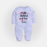 Little Bundle Of Love - Customized Sleep Suit For Babies With Name - BABY BLUE - New Born (Chest 7.5")