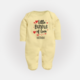 Little Bundle Of Love - Customized Sleep Suit For Babies With Name - PASTEL YELLOW - New Born (Chest 7.5")