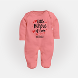 Little Bundle Of Love - Customized Sleep Suit For Babies With Name - PEACH - New Born (Chest 7.5")