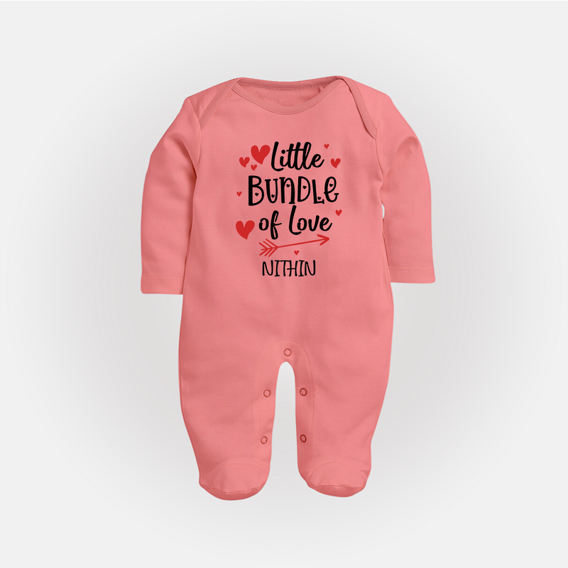 Little Bundle Of Love - Customized Sleep Suit For Babies With Name - PEACH - New Born (Chest 7.5")