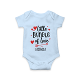 Little Bundle Of Love - Customized Romper For Babies With Name - BABY BLUE - 0 - 3 Months Old (Chest 16")