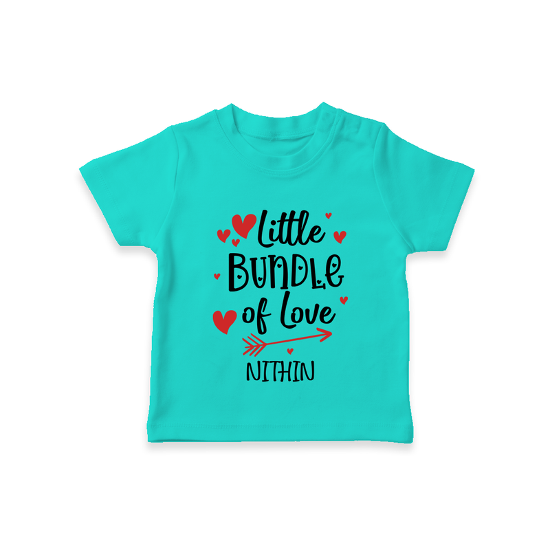 Little Bundle Of Love - Customized T-Shirt For Kids With Name - TEAL - 0-5 Months Old (Chest 17")