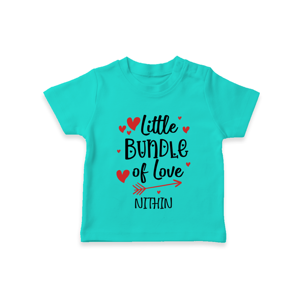 Little Bundle Of Love - Customized T-Shirt For Kids With Name - TEAL - 0-5 Months Old (Chest 17")