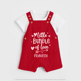 Little Bundle Of Love - Customized Dungaree Set For Kids With Name - RED - 0 - 5 Months Old (Chest 18")