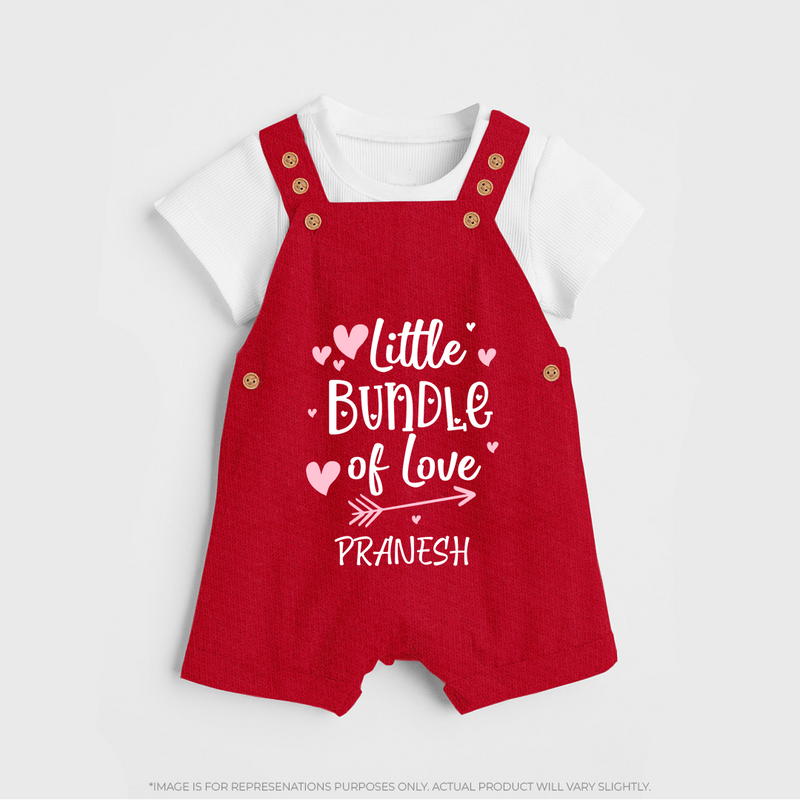 Little Bundle Of Love - Customized Dungaree Set For Kids With Name - RED - 0 - 5 Months Old (Chest 18")