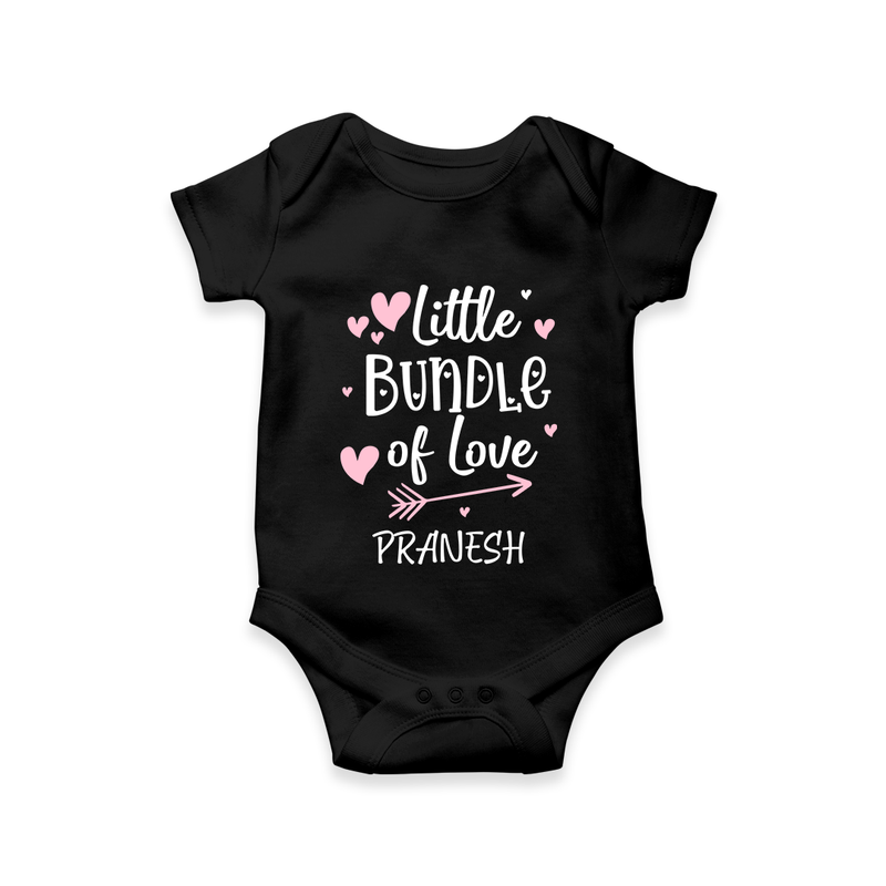 Little Bundle Of Love - Customized Romper For Babies With Name - BLACK - 0 - 3 Months Old (Chest 16")