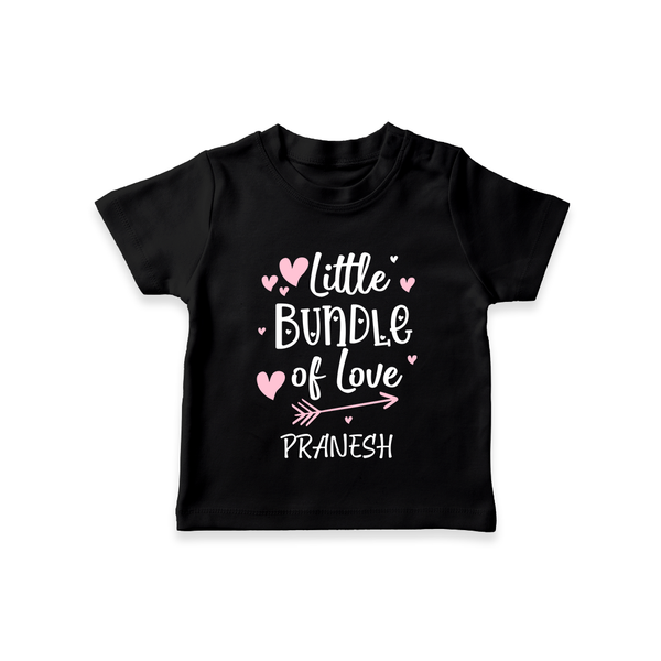 Little Bundle Of Love - Customized T-Shirt For Kids With Name - BLACK - 0-5 Months Old (Chest 17")