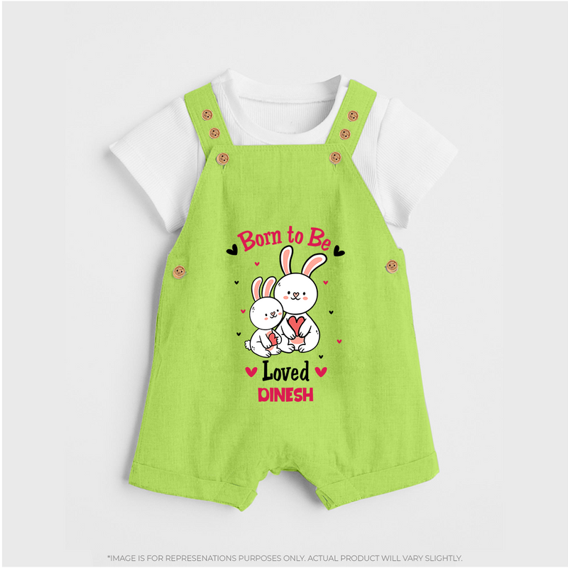 Born To Be Loved - Customized Dungaree Set For Kids With Name - GREEN - 0 - 5 Months Old (Chest 18")