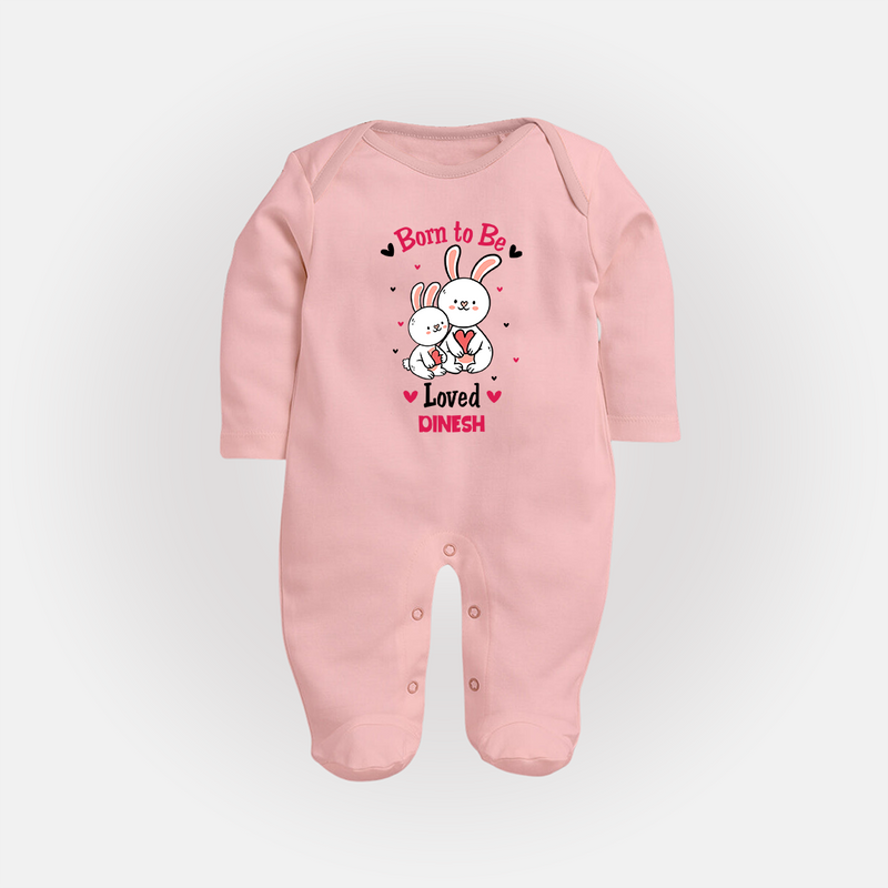 Born To Be Loved - Customized Sleep Suit For Babies With Name - BABY PINK - New Born (Chest 7.5")