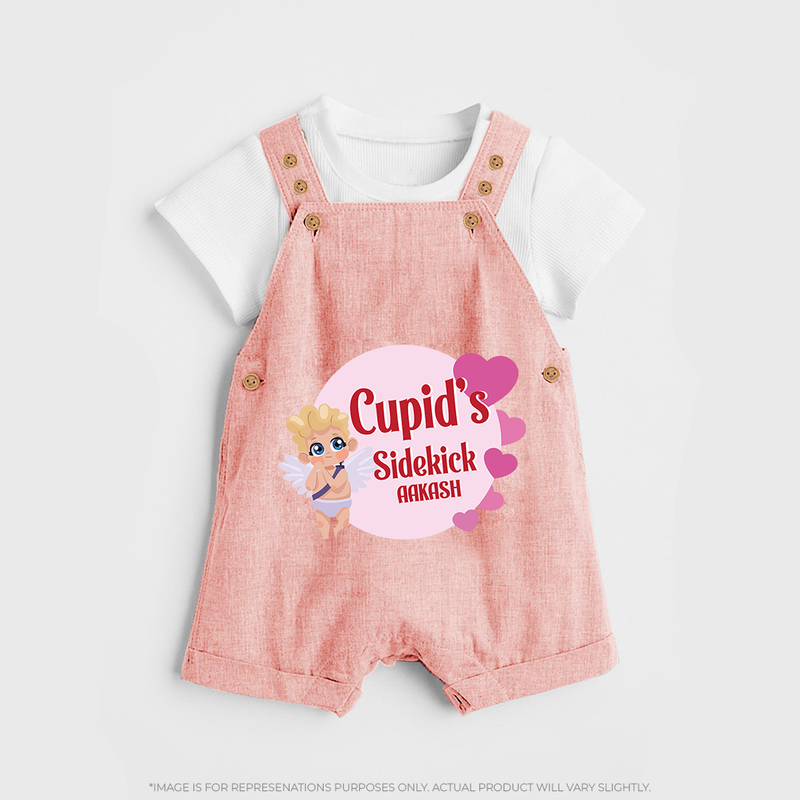 Cupid's SideKick - Customized Dungaree Set For Kids With Name - PEACH - 0 - 5 Months Old (Chest 18")