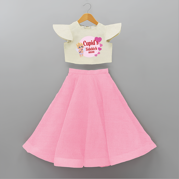 Cupid's SideKick - Customized Crop Top And Skirt For Kids With Name - PINK - 6 - 9 Months Old (Chest 20" , Frock Waist 20")