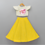 Cupid's SideKick - Customized Crop Top And Skirt For Kids With Name - YELLOW - 6 - 9 Months Old (Chest 20" , Frock Waist 20")