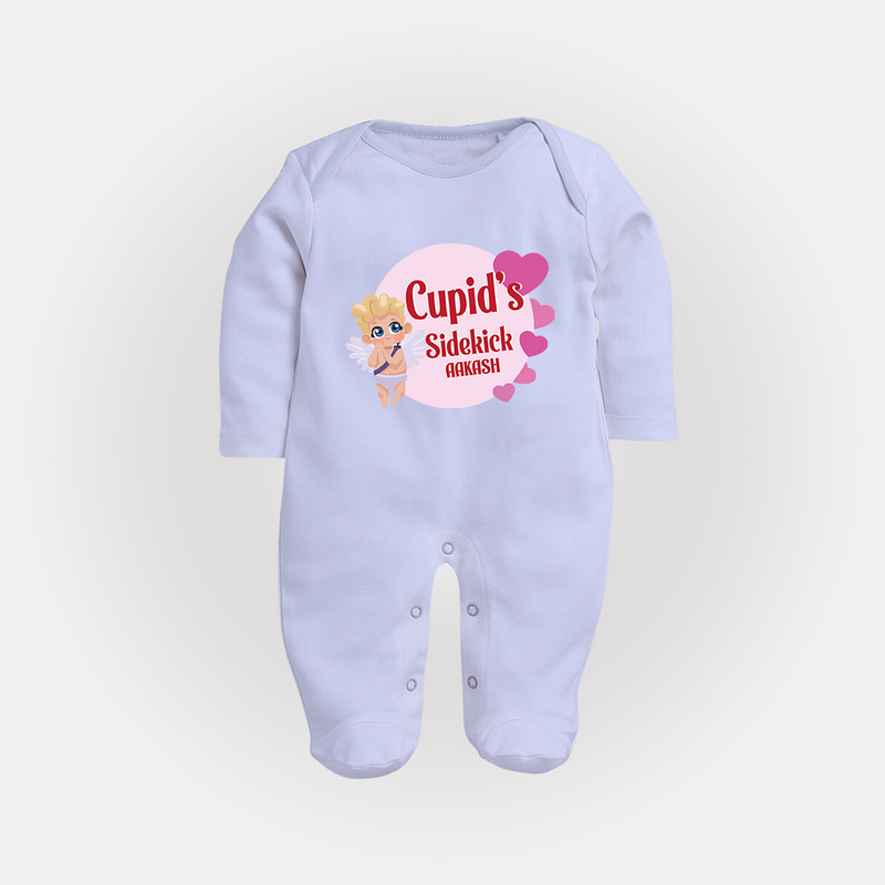 Cupid's SideKick - Customized Sleep Suit For Babies With Name - BABY BLUE - New Born (Chest 7.5")