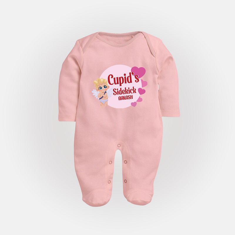 Cupid's SideKick - Customized Sleep Suit For Babies With Name - BABY PINK - New Born (Chest 7.5")