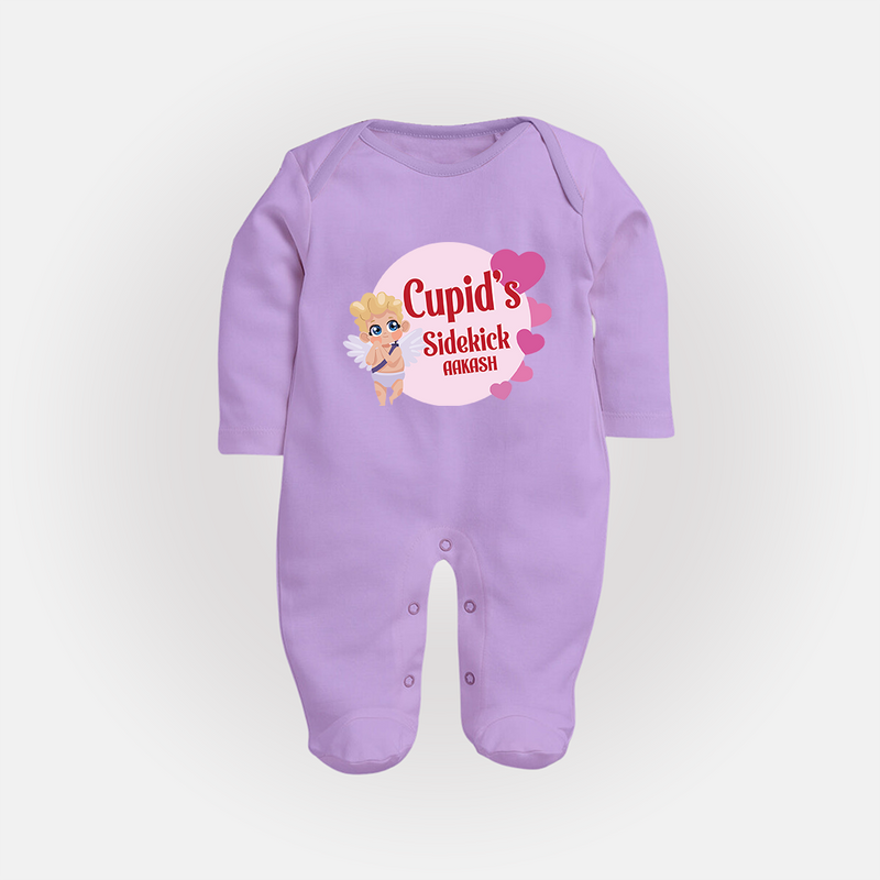 Cupid's SideKick - Customized Sleep Suit For Babies With Name - LILAC - New Born (Chest 7.5")